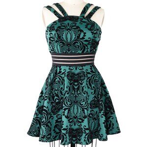 City Triangles Teal & Black Damask Flocked Fit and Flare Dress – Size S